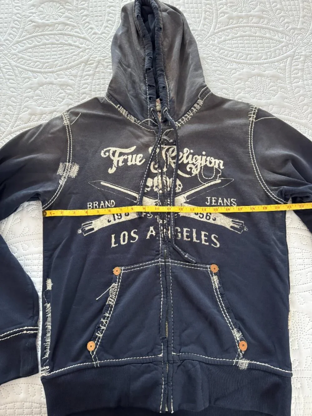 Vintage True Religion Whipstitch Big T Hoodie Switchblade Retail $419 MEDIUM